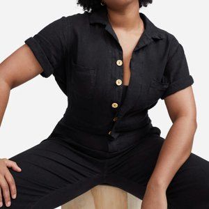 MATE the Label Linen Short Sleeve Jumpsuit, XS, Black